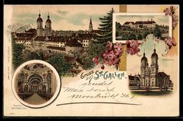 Litho St. Gallen, Ortsansicht mit Stifts