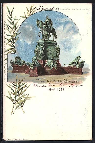 Cancelleria postale: Litho Berlin, Kaiser Wilhelm I.-Denkmal, – Usato da Berlin venduto da bartko-reher