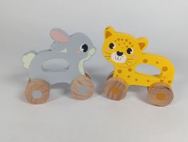 2 Animaux en bois sur roues