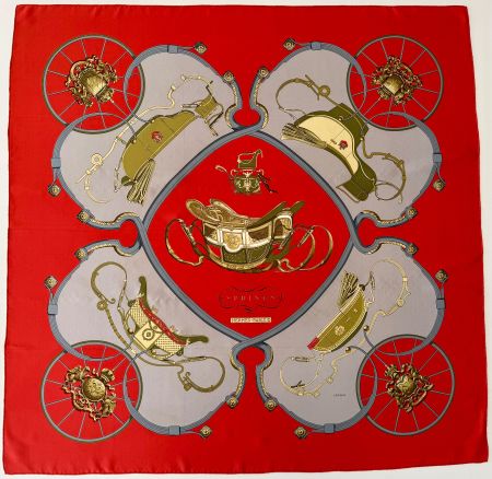 Superbe foulard HERMES-Paris "Springs" 1981 + box original