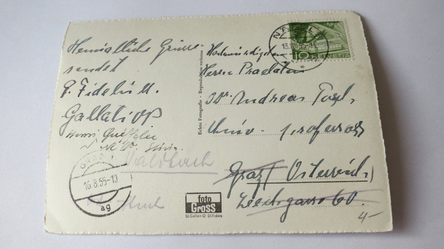 Cartoline postali: Näfels / GL mit Rautispitze u. Glärnischkette - 1955 – Usato da Jona venduto da centumprata 1