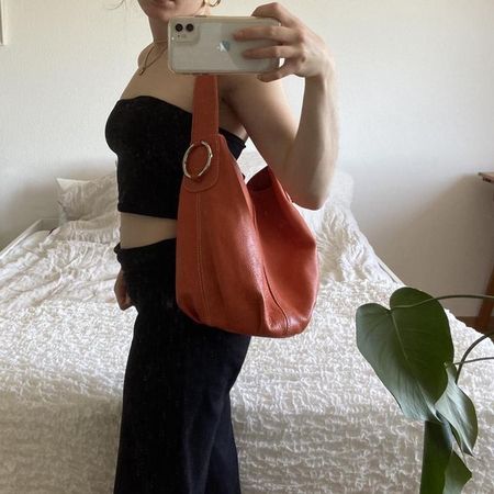 Tods vintage orange leather bucket shoulder bag