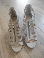 Sandales V°73 cuir beige talons zippées T38