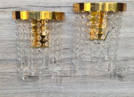 2 schöne Messing Wandleuchtem mit Glaskristallen