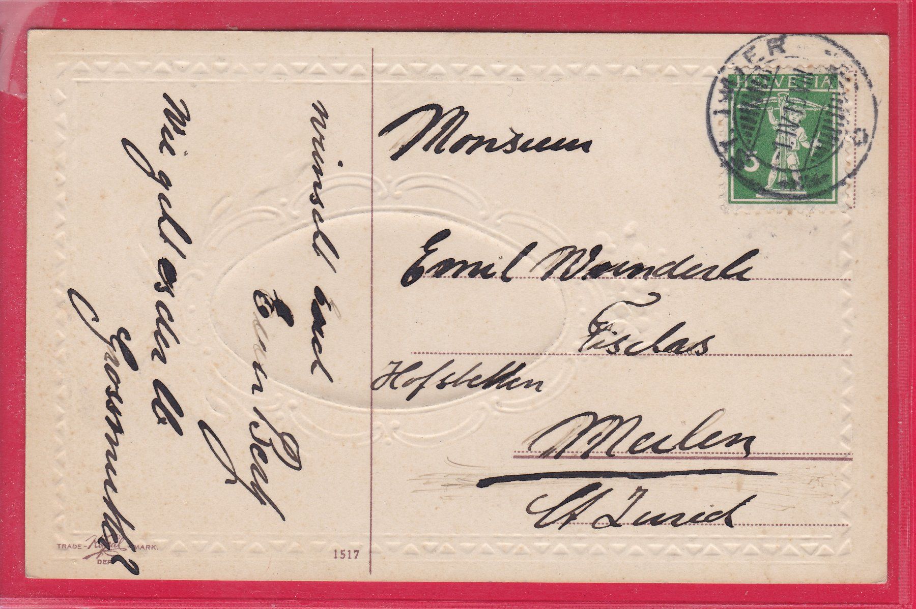 Cartoline postali: PRÄGEKARTE, JOYEUSES PAQUES, 1.4.1910 – Usato da Oberrieden venduto da Gebirgsstelze 1