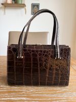 Vintage Croco Leather Handbag Modèle Déposé Brown