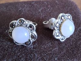 süsse Ohrstecker / Ohrringe 800 Silber, Markasit, Mondstein