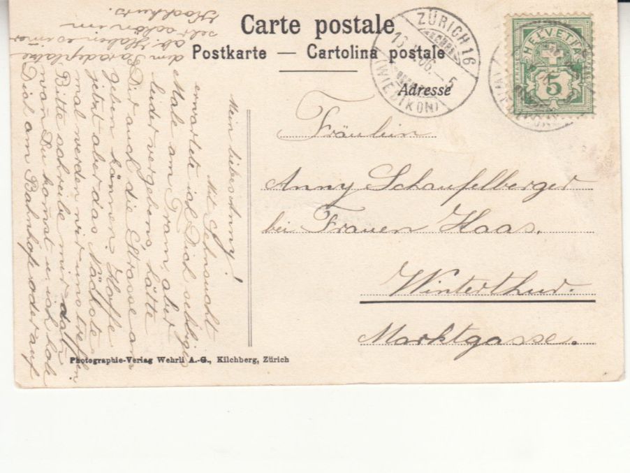 Cartoline postali: Zürich 1906 – Usato da Bürglen TG venduto da StampGraf 1
