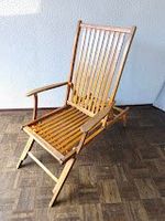Retro Klappstuhl Massiv Natur Holz Gartenstuhl Liegestuhl