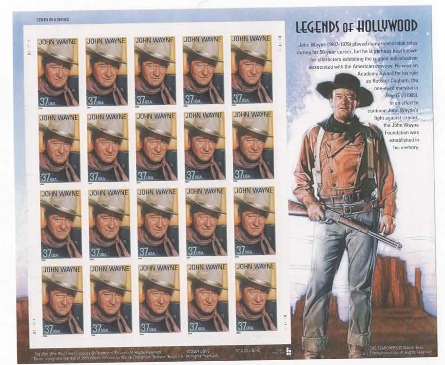 Alle Briefmarken: USA - Bogen** : JOHN WAYNE   / Gr – Gebraucht aus Ruggell von Masescha