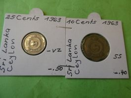 Ceylon/Sri Lanka 1963, Set 10 und 25 Cents