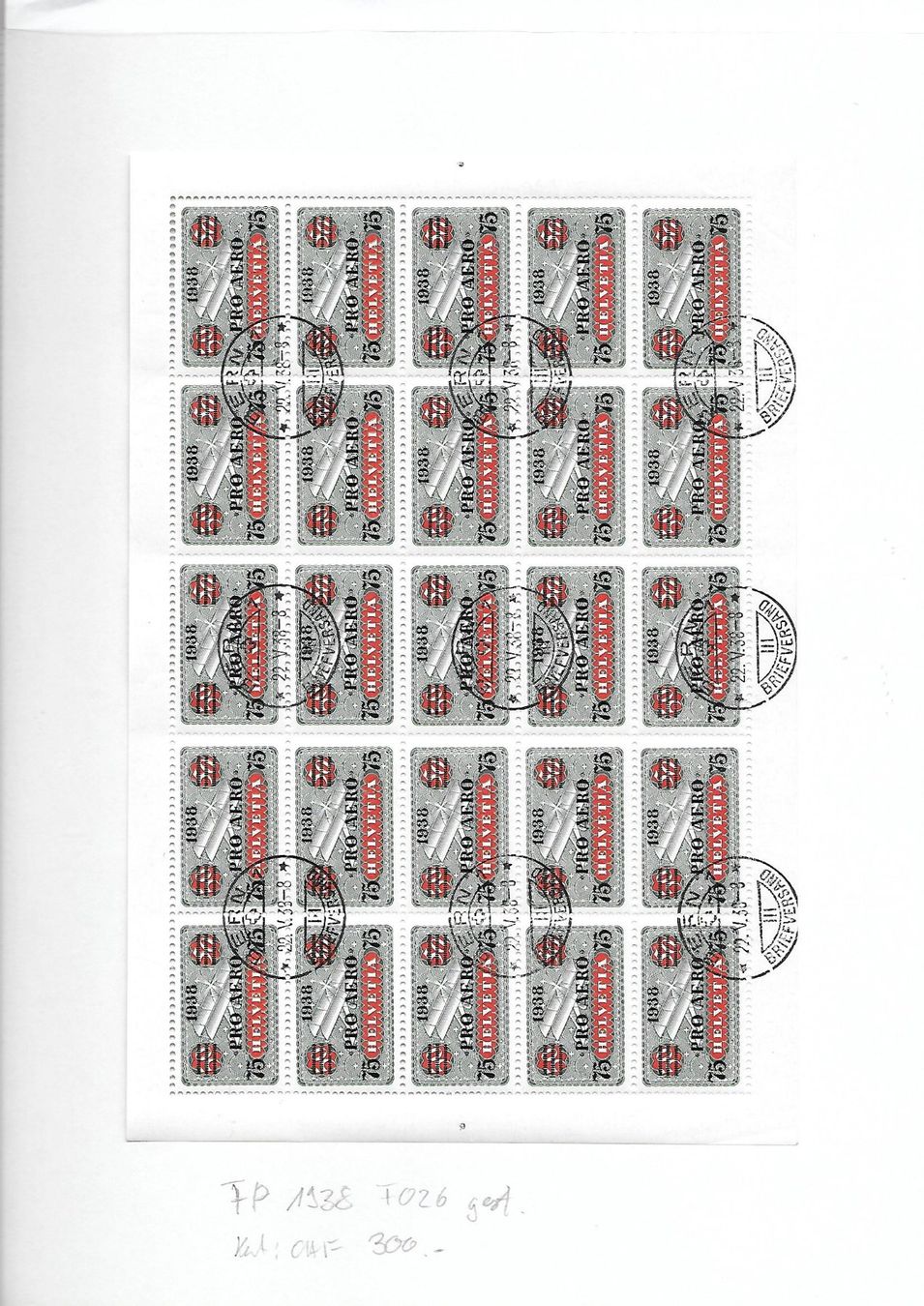 Tutti i francobolli: FP 1938 F026 gest. Kat: CHF 300.- – Usato da Basel venduto da Ilp