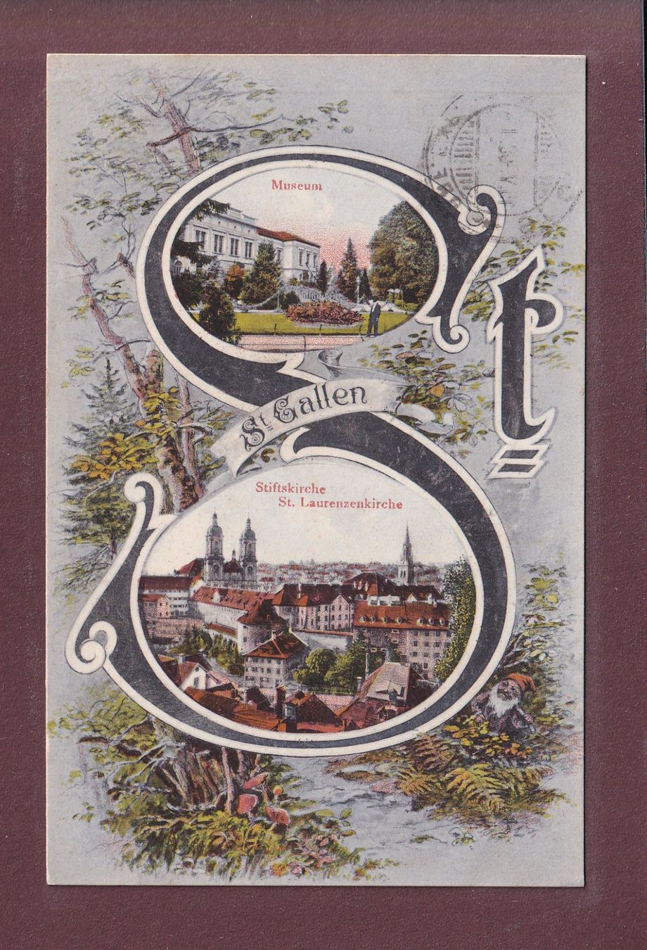 Ansichtskarten: ST. GALLEN - Museum - Stiftskirche - 1908 – Gebraucht aus Pully von nicecards