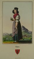 GLARUS, GLARIS, TRACHT & ANSICHT KUPFERSTICH UM 1810