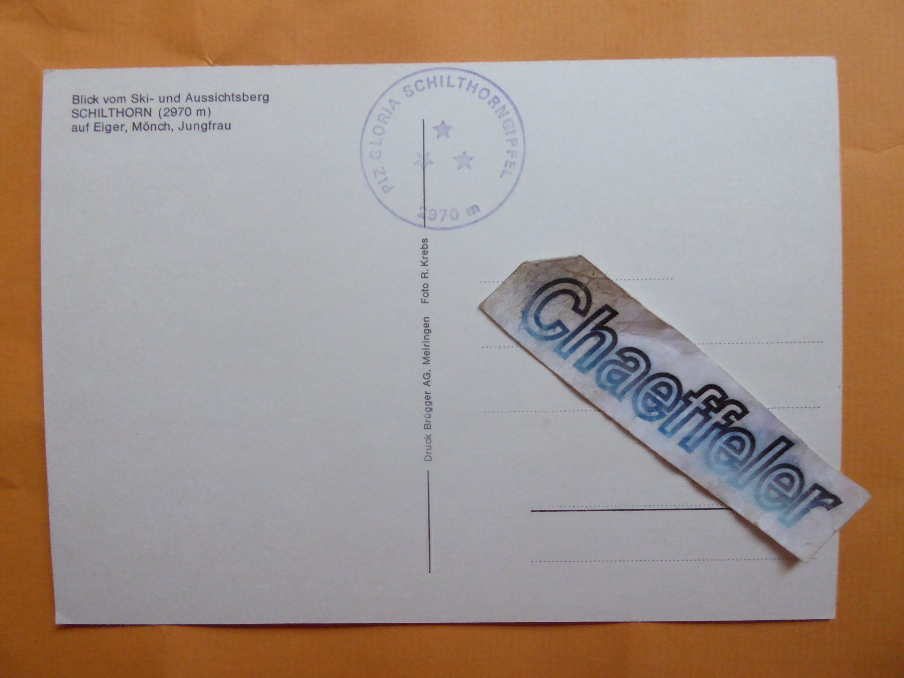 Cartes postales: Blick vom Ski- und Aussichtsberg Schilthorn auf Eiger, Mönch – D'occasion à Zürich par Chaeffeler 1