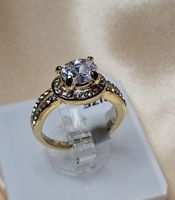 Vergoldeter Ring Gelbgold mit weissem Zirkonia Gr. 8