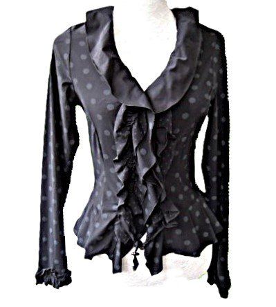 Gr. 34 36 Oberteil schwarz grau Punkte stretch