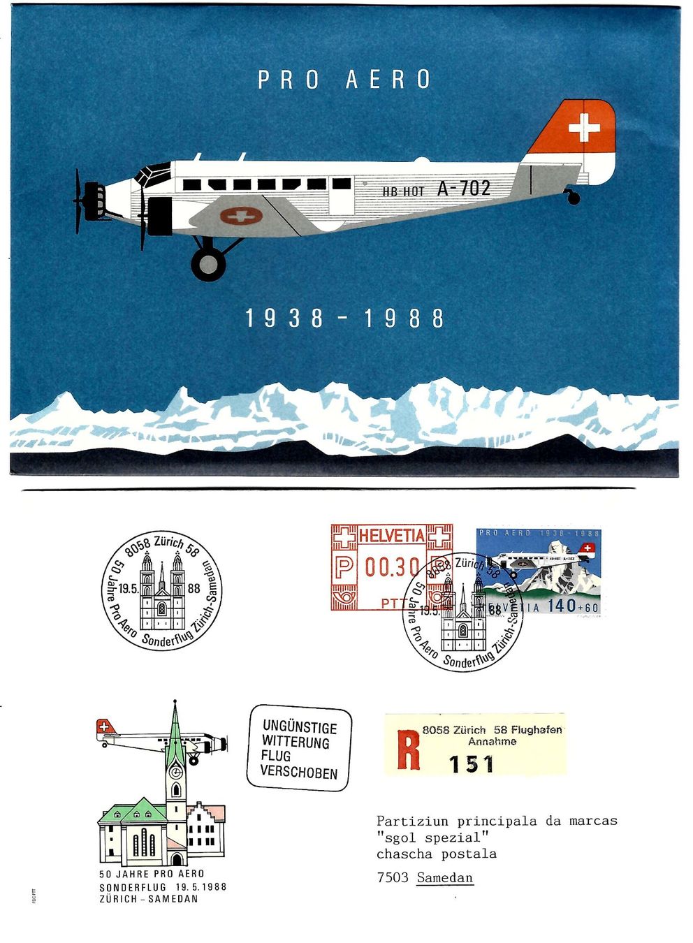 Tutti i francobolli: Set Sonderbriefe Pro Aero 1988 – Usato da Bonstetten venduto da Vrk220556
