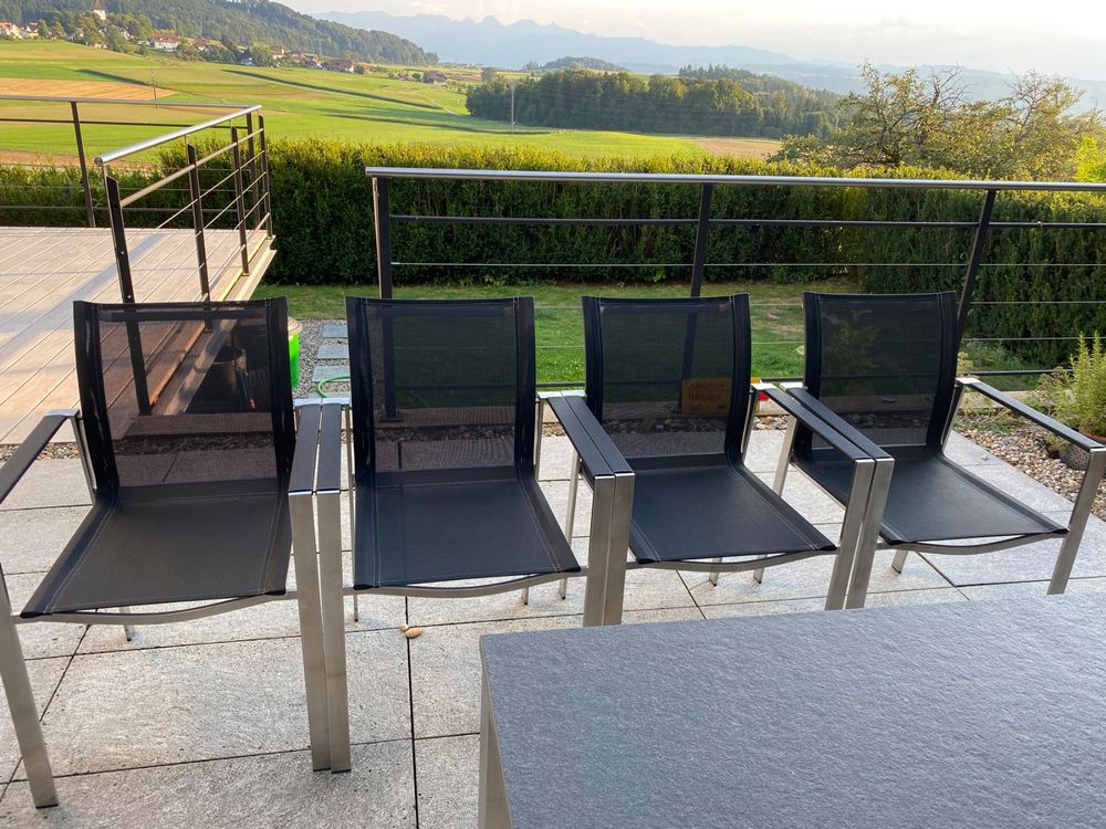 Hunn Gartenstuhl, 4x, Gestell Edelstahl, Gewebe-Sitzfläche (Gebraucht ...