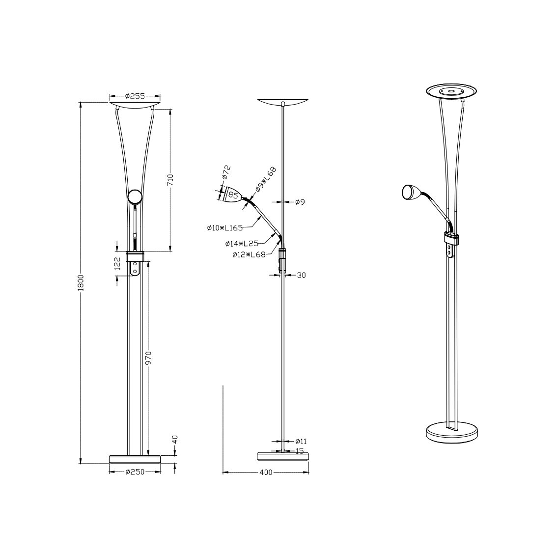 Lampade: LED Fluter, Dimmer, 180 cm Höhe, Messing – Nuovo (secondo la descrizione) da Kreuzlingen venduto da Smart-Light 3