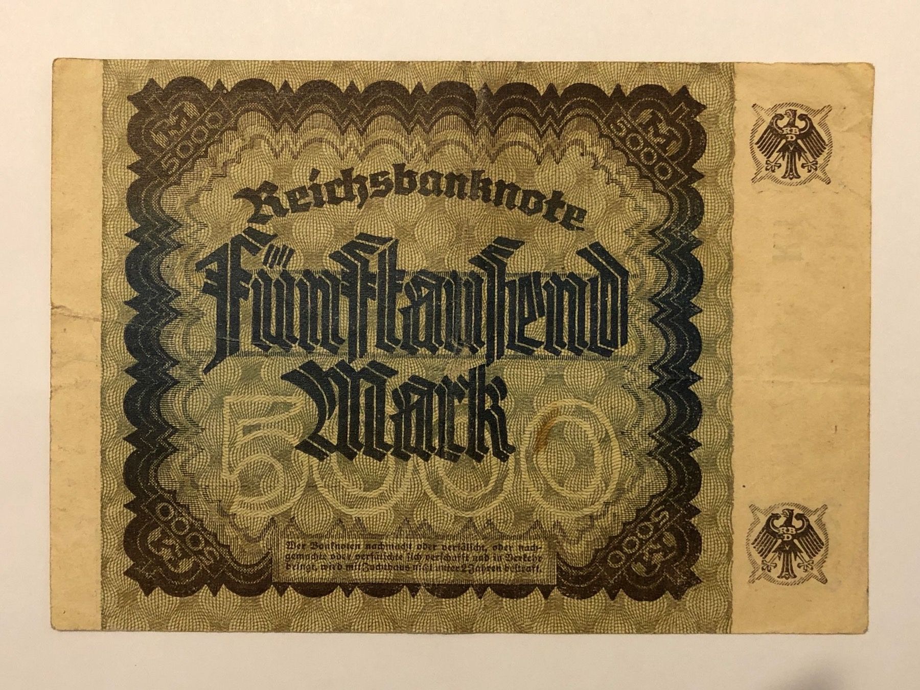 Banconote: Fünftausend Mark 2. Dezember 1922 – Usato da Hergiswil NW venduto da SLDM 1