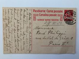 Postkarte von Zürich 28.06.1923 nach Paris mit Text s. Bilde