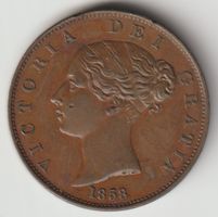 1858 Half Penny GB Queen Victoria Bun Head Münze sehr schön!
