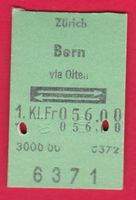 SBB KARTON BILLETT, ZÜRICH-BERN, 1.KL., RETOUR,