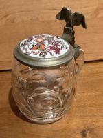 Bierkrug Glas mit Wappen und Adler Deckel Deko Artikel