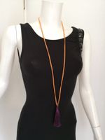 🤩ZARA LEDER HALSKETTE & QUASTE VIOLETT NEU