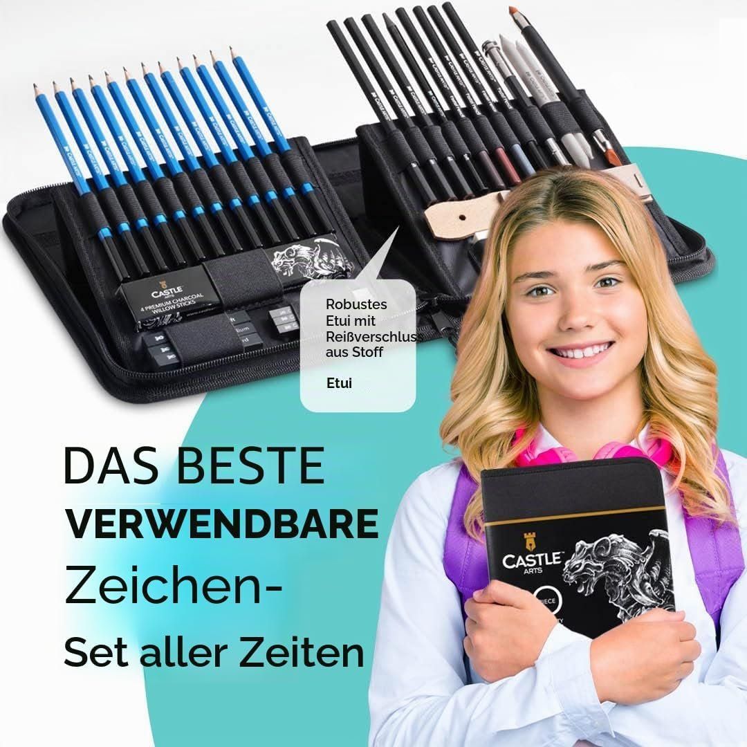 Matite, matite colorate & gessi: Zeichenset 40-teilig Graphit Kohle mit Reißverschlussetui – Nuovo e nell'imballaggio originale da St. Gallen venduto da sch_zsz7 1