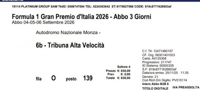 Tickets: Formula 1 Monza Tickets F1 – Neu und originalverpackt aus Zürich von rit_dz2w