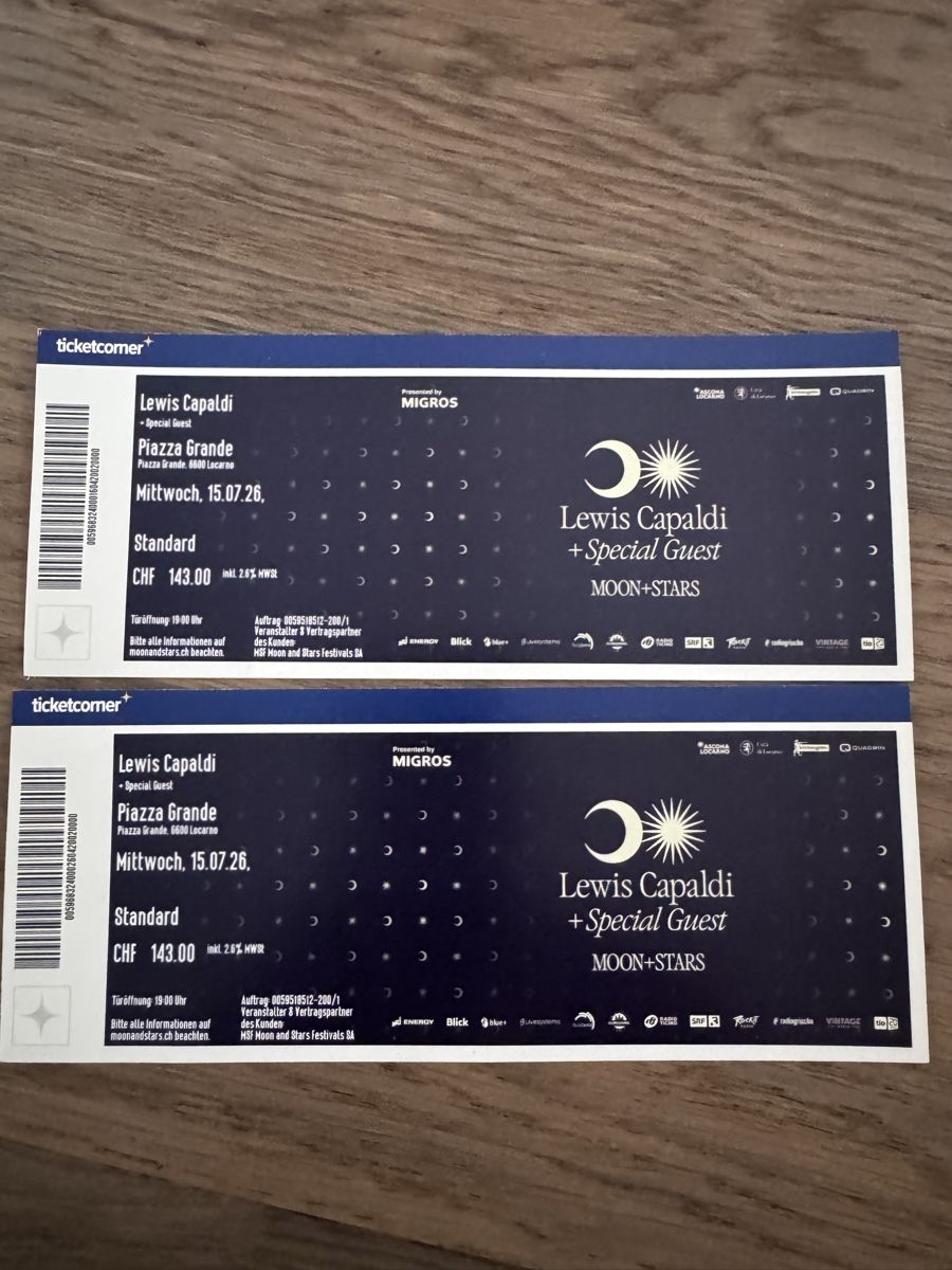 Biglietti: Lewis Capaldi Piazza Grande 15.07.26 2 Tickets – Nuovo (secondo la descrizione) da Zürich venduto da Lapin78