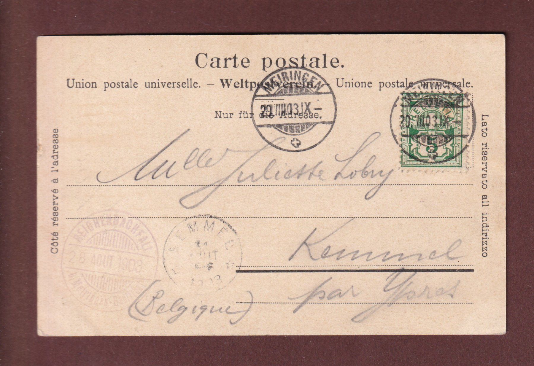 Cartes postales: Oberer REICHEBACHFALL - 1903 – D'occasion à Pully par nicecards-shop 1