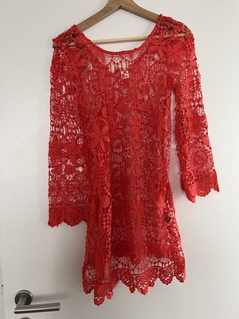 Tunique coachella dentelle orange Bohème chic - Taille S
