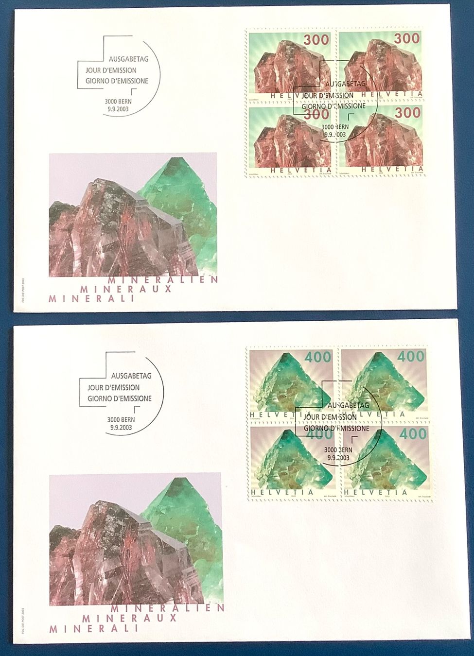 Tutti i francobolli: 2003 FDC Viererblock-Serie  Mineralien – Nuovo (secondo la descrizione) da Liestal venduto da Skunk02