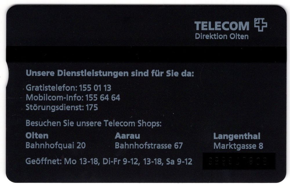 Cartes de téléphone: TELECOM Direktion Olten (1. Auflage) - rare Geschenk Taxcard – Neuf (Voir description) à Eglisau par Chperfins 1