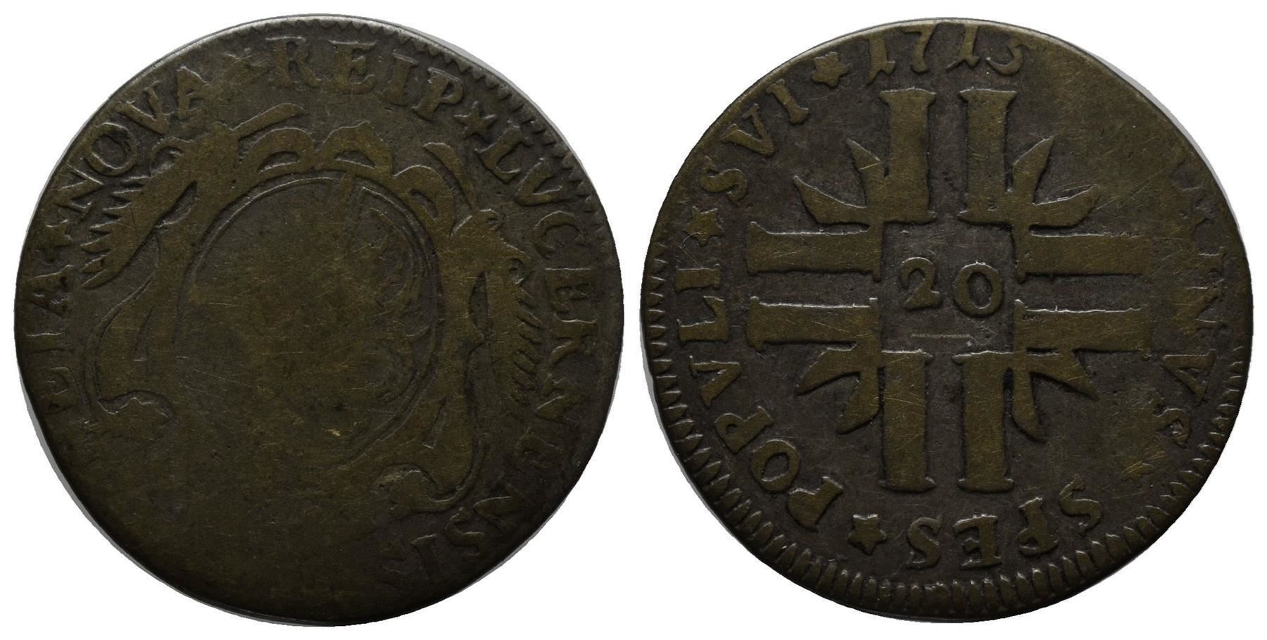 Alle Münzen: LU 20 Kreuzer 1713 (Fälschung? Material) – Gebraucht aus Trimbach von Solothurn1