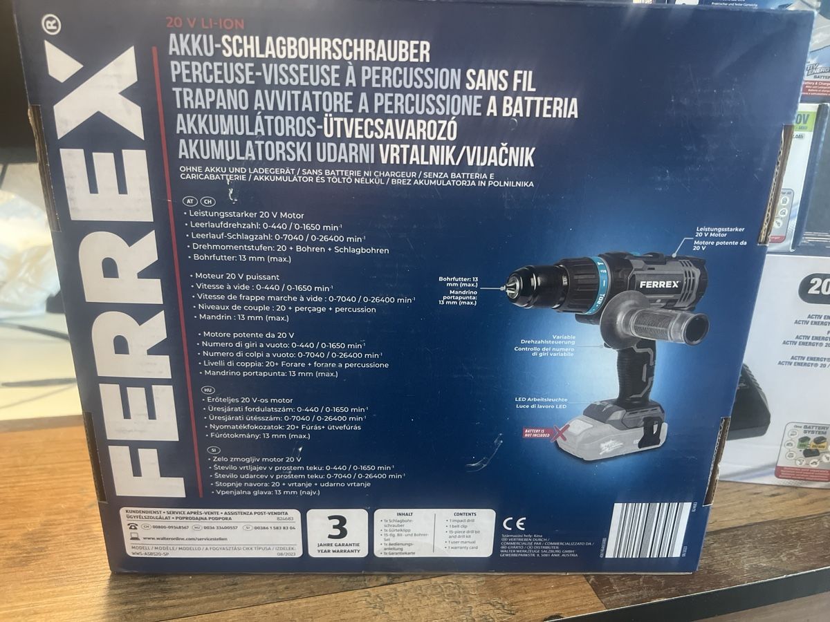 Ferrex Bohrmaschinen: Pack Perceuse-visseuse à percussion Ferrex 20V, batterie 2ah – Neu und originalverpackt aus Ponthaux von Hello-Fribourg1700 2