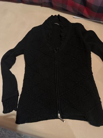 Schwarze Strickjacke, Cardigan mit Zipper, Grösse S
