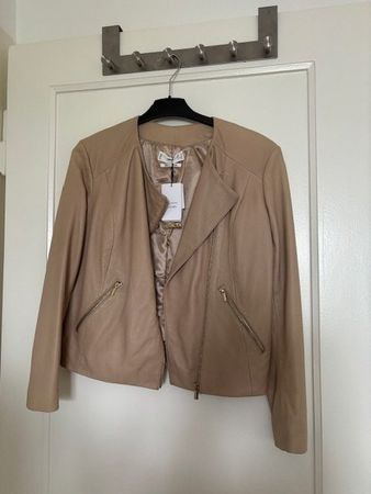 Veste en cuir véritable beige, neuve