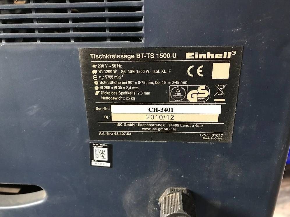 Einhell Seghe: Tischkreissäge Einhell BT-TS 1500 U – Usato da Aarau venduto da bongalicius 3