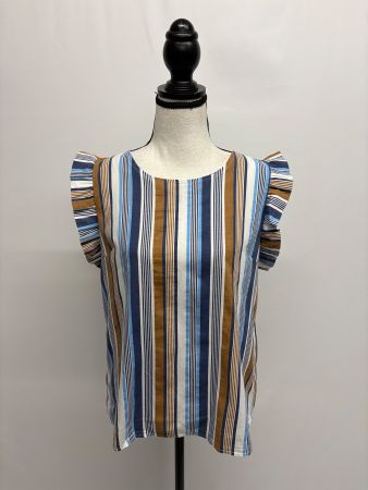 Remix Sommerbluse gestreift Gr. M blau weiss Rüschen
