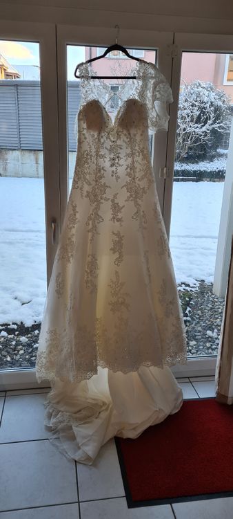 Traumhaftes Brautkleid Mit Schleppe - Spitze & Organza In Gr. 34-48 Mit Rücken-Schnürung