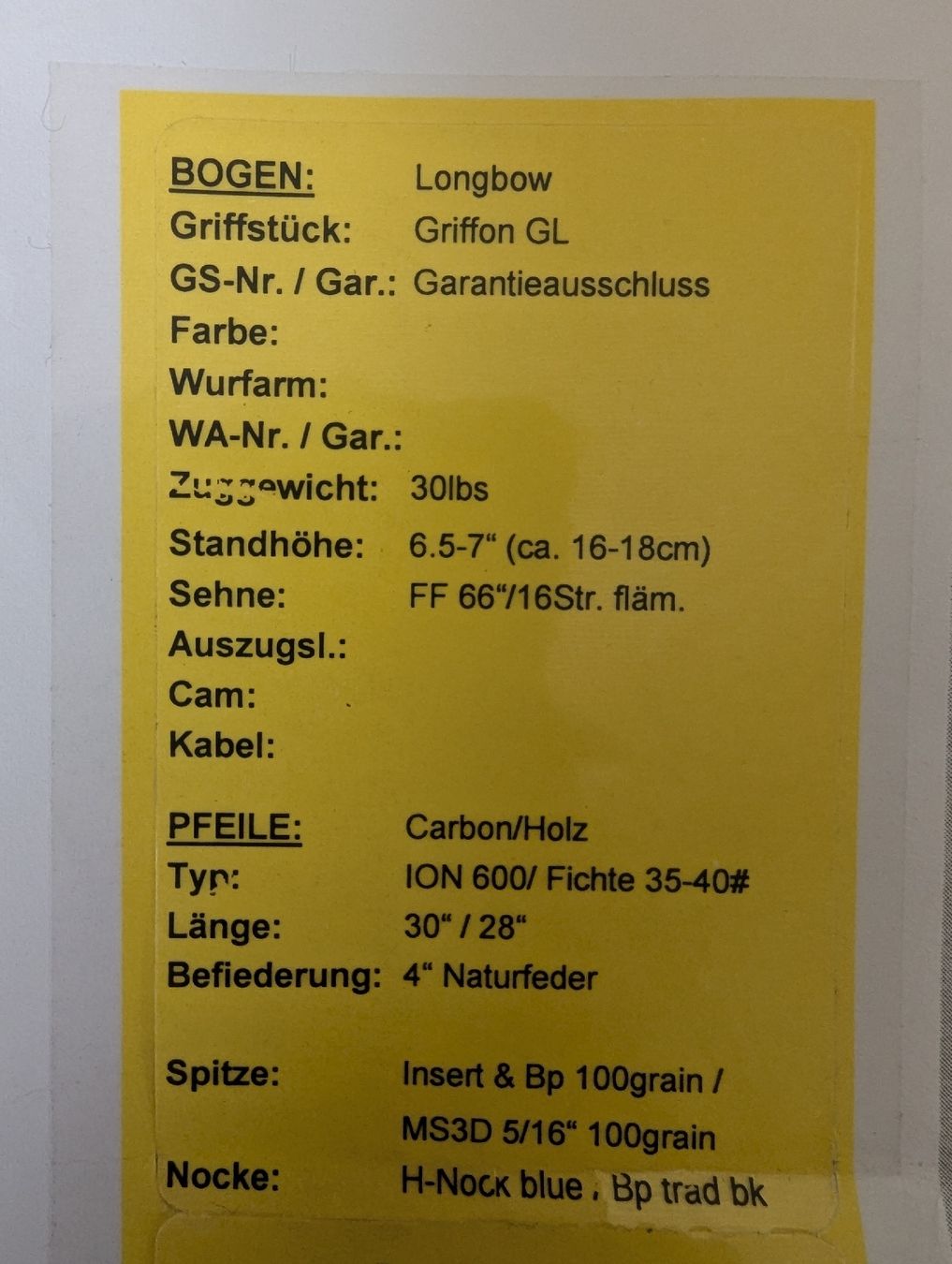 Tiro con l'arco: Langbogen 64" Griffon GL 30# Border Archery Scottland – Usato da Sursee venduto da Gensi1450 7