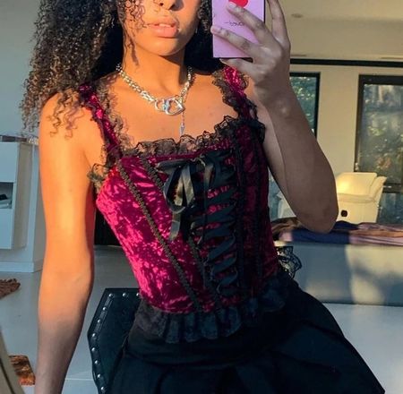 Gothic Samt Corsagentop geschnürt Gr S *neu*