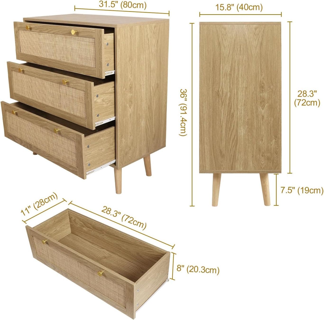 Cassettiere: Rattan Kommode 3 Schubladen Eiche 80x40x91,4 cm – Nuovo e nell'imballaggio originale da St. Gallen venduto da VerkaufsMaus50 1