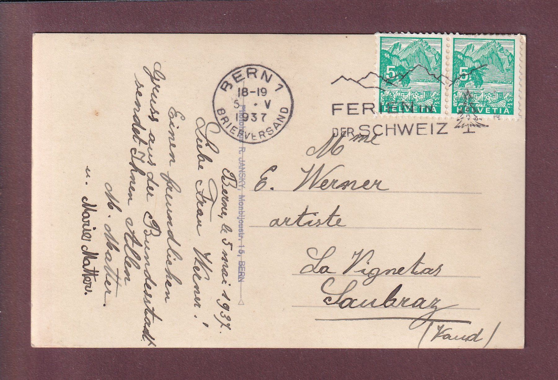 Cartoline postali: BERN - Bärengraben - 1937 Photo – Usato da Pully venduto da nicecards 1