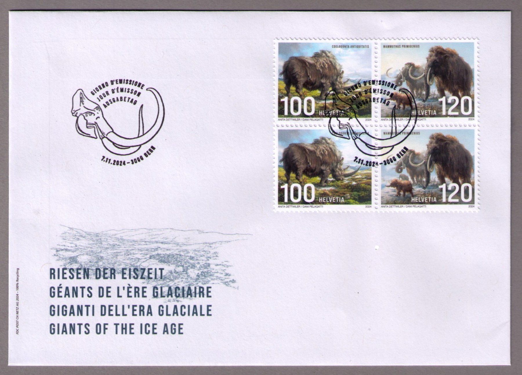 Alle Briefmarken: 2024_RIESEN DER EISZEIT_SONDERBOGEN_7.11.24_Vb Mammut-FDC ! – Gebraucht aus Marthalen von Ch_quality