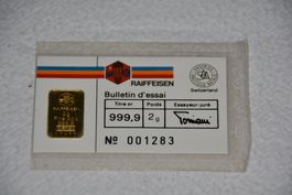 Top Neuheit: Raiffeisen Goldbarren 2G 999,9 No. 001283 NEU!!